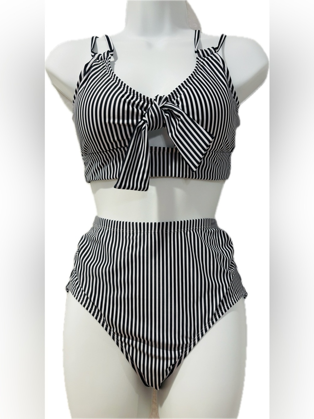 NWT Black & White Striped High Waisted Bikini Size Small